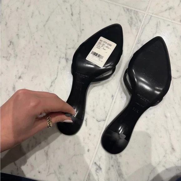 Saint Laurent Black Leather Pointed-Toe Slide Heels - Picture 5 of 5